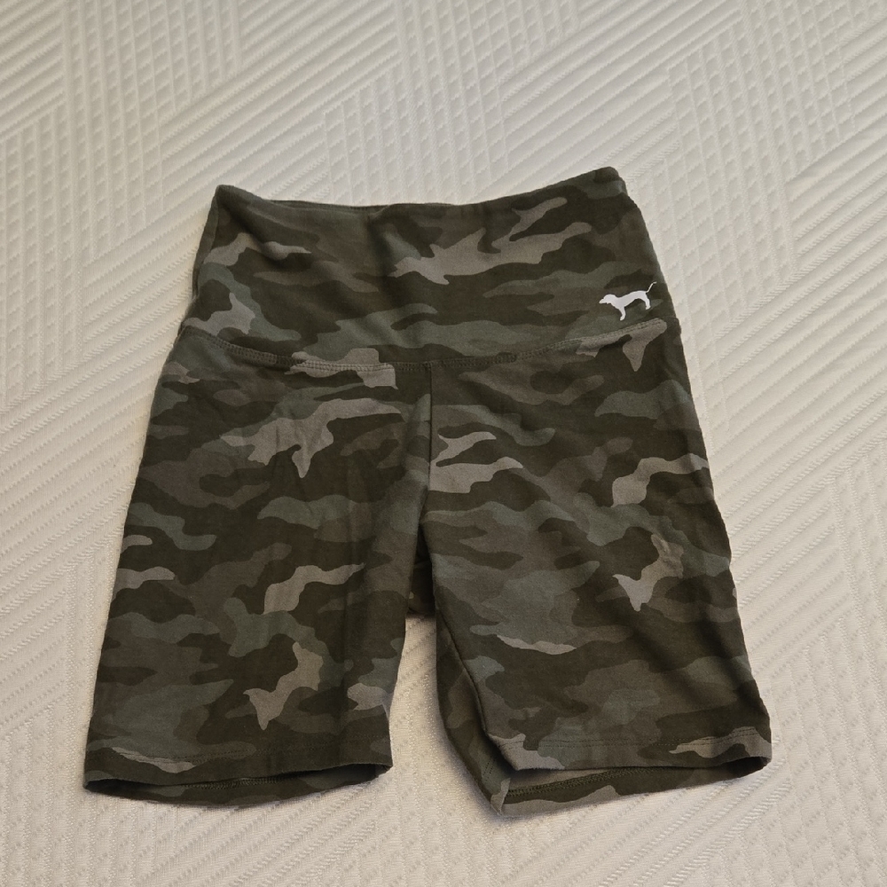 Camo Print Biker Shorts with Logo